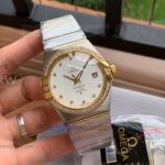 Perfect Replica Omega Constellation All Gold Diamond Bezel White Dial 38mm Watch